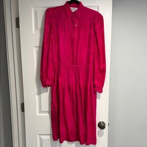 Silk Bright Pink Long-Sleeve Shirt Dress